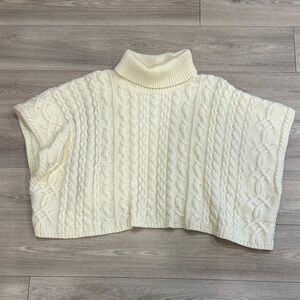Lalavon Turtleneck Cable Knit Sweater Poncho - Cream